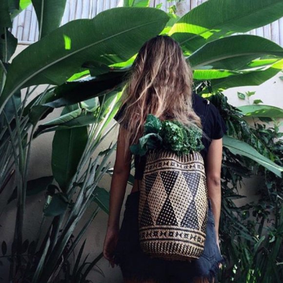Tribal Pattern Rattan Boho Vegan Backpack Yoga Bag/Farmers Market - Picture 6 of 11